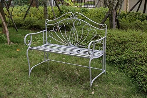 Vintage Metal Garden Bench Foldable Patio Seat Antique Grey