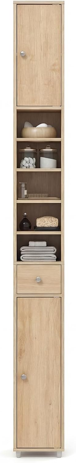 Tall Bathroom Storage Cabinet Slim Floor Standing Shelf Drawer Unit