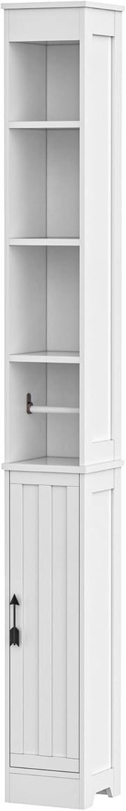 Slim Tall Bathroom Storage Cabinet 6 Shelf Cupboard White