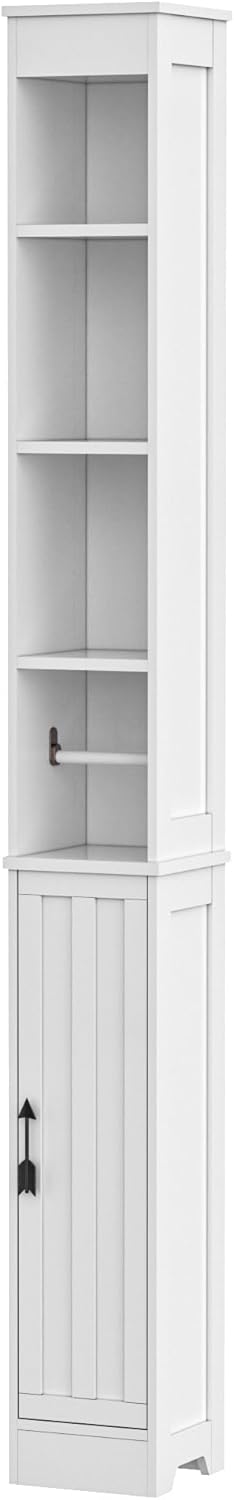 Slim Tall Bathroom Storage Cabinet 6 Shelf Cupboard White