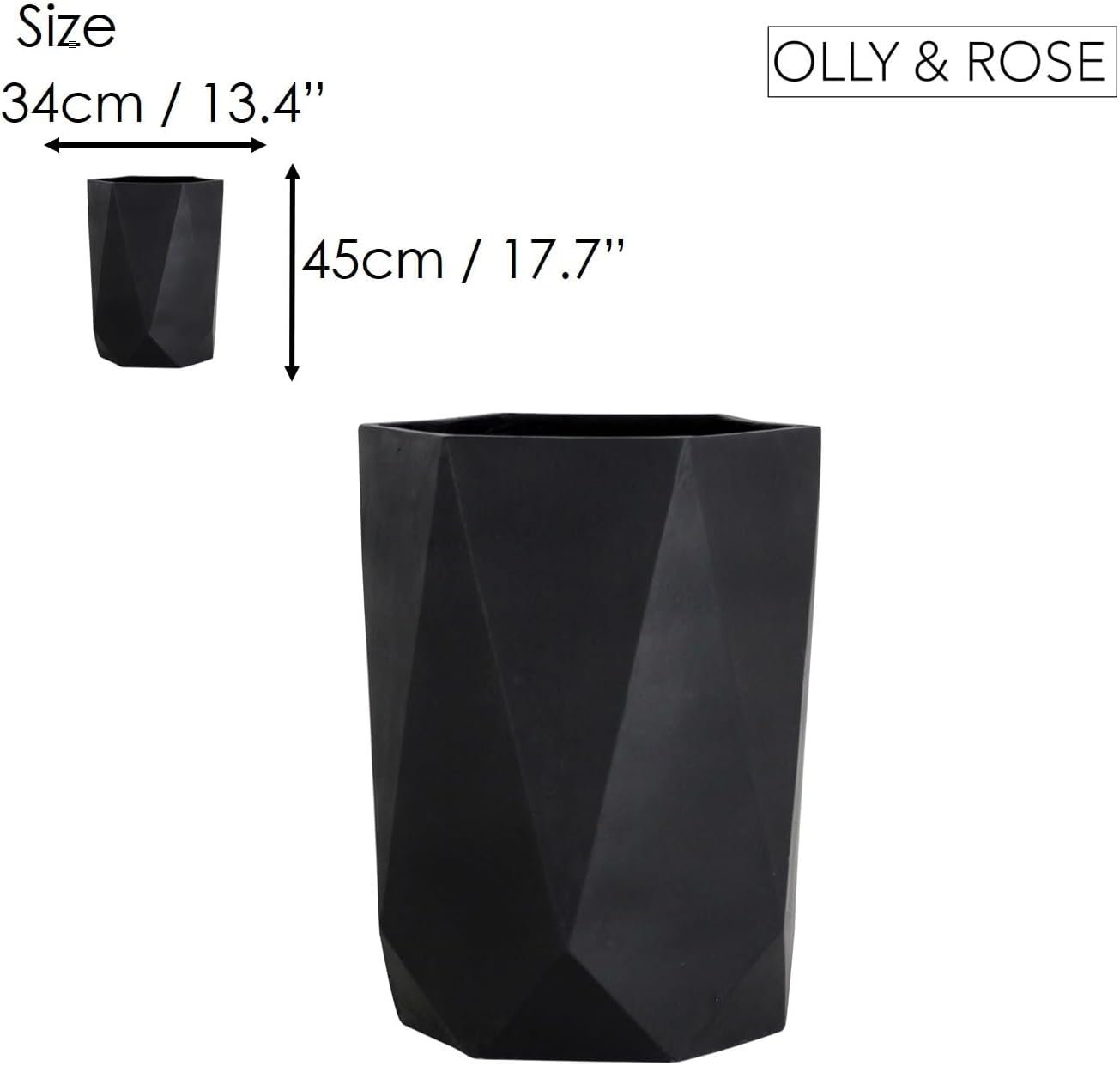 Large Black Geometric Planter 45cm Fibrestone Indoor Outdoor