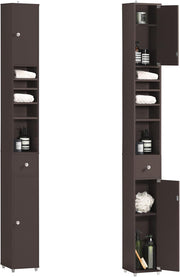 Slim Tall Bathroom Cabinet Brown Drawer Shelves 180cm 20cm