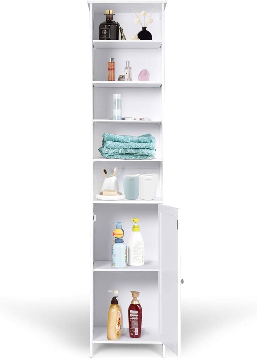 Tall Bathroom Storage Cabinet White Adjustable Shelf Unit