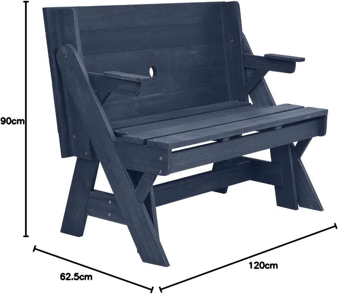 Convertible Picnic Table Bench 2 in 1 Wooden Garden Seat