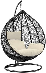 Hanging Egg Chair With Stand Cushion Black White