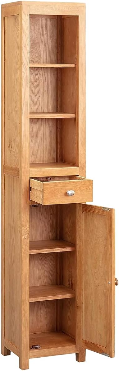 Solid Oak Tall Bathroom Storage Cabinet Drawer Shelf Unit