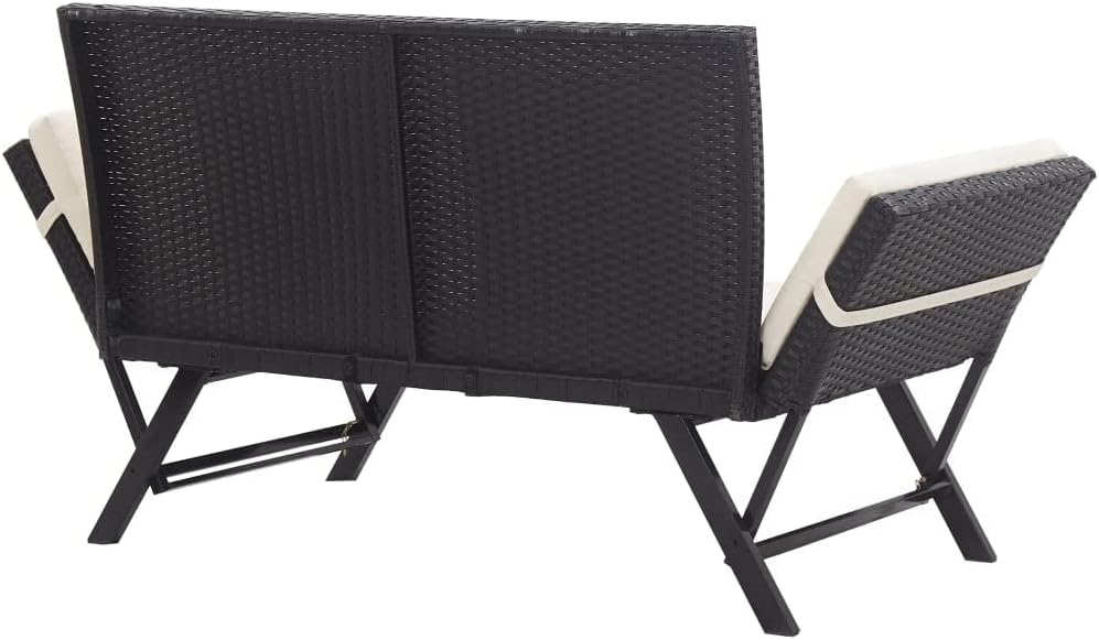Convertible Rattan Garden Bench Day Bed Black