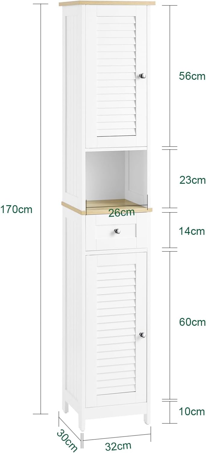 Slim Tall Bathroom Cabinet White Natural Louver Storage