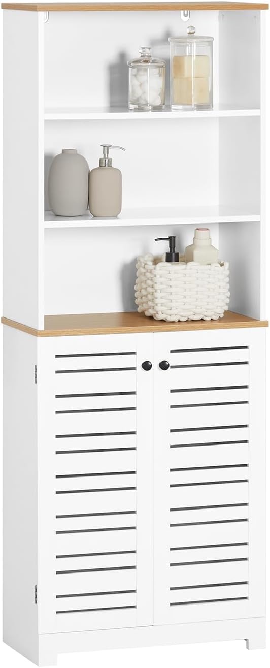 Tall Bathroom Cabinet 6 Compartment 2 Door Unit White