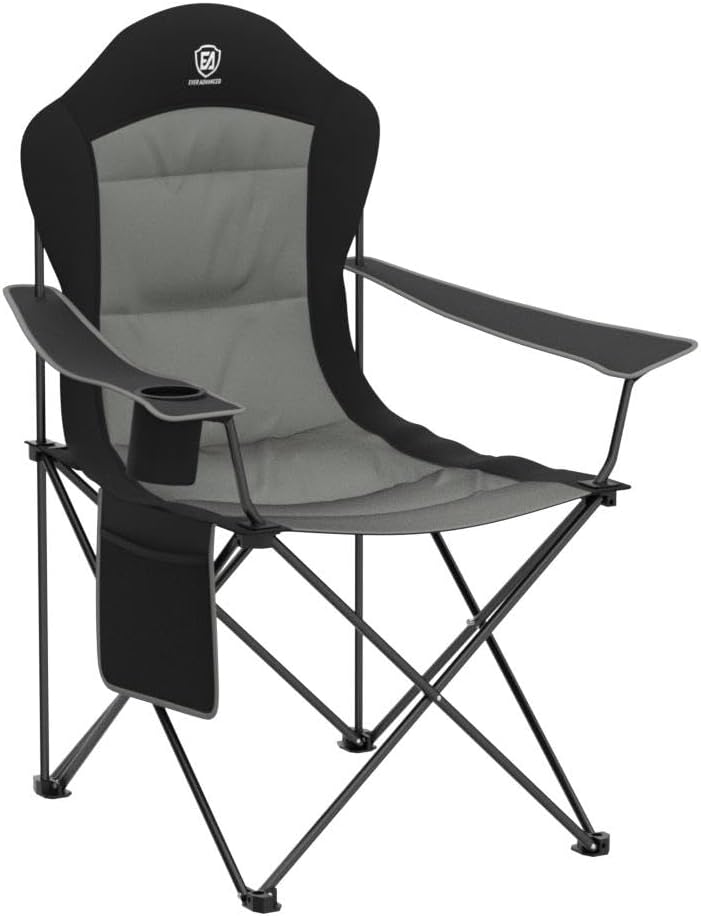 Portable Oversized Camping Chair High Back Cup Holder Black