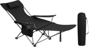 Reclining Camping Chair with Footrest Folding Seat Black