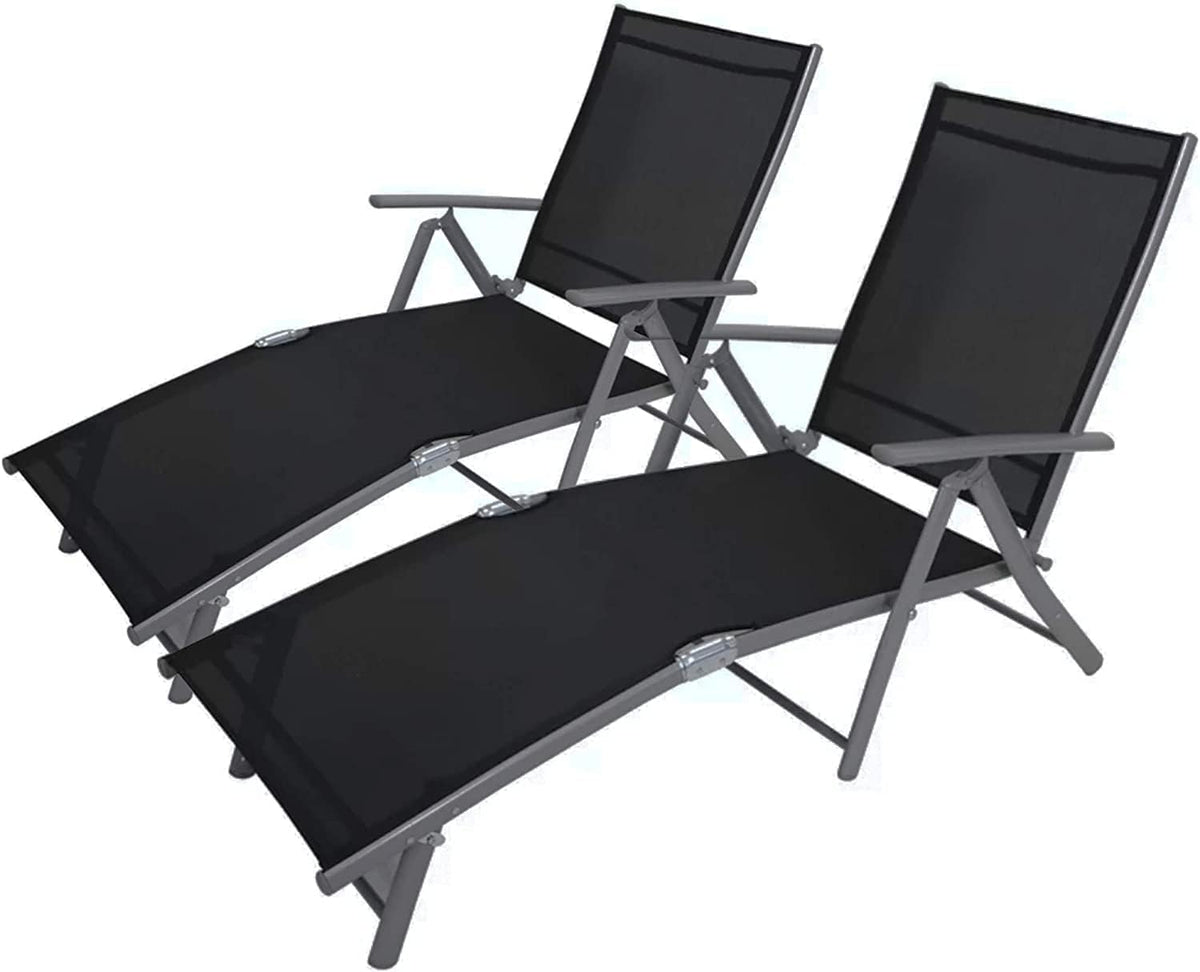 Reclining Outdoor Sun Lounger 7 Position Folding Chair Grey
