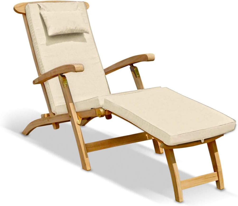 Teak Steamer Chair with Cushion Foldable Natural