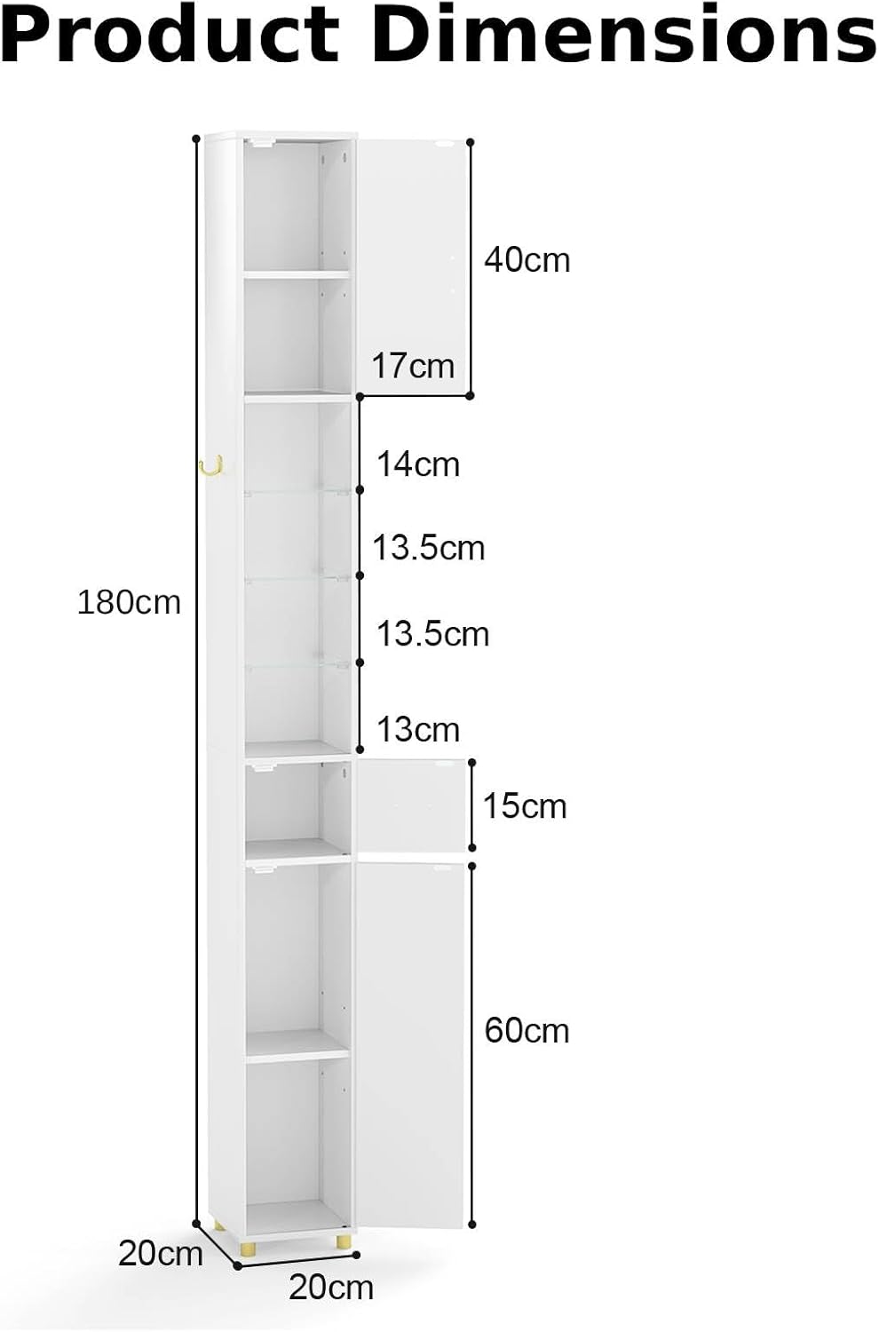Tall Slim Storage Cabinet White LED Shelf Hook Unit