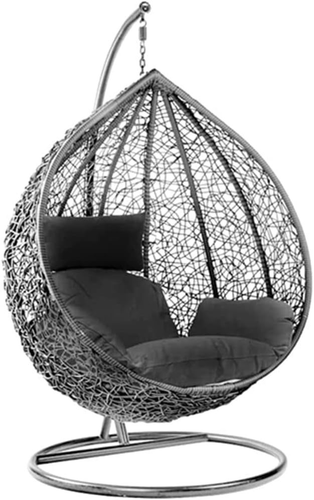 Rattan Swing Egg Chair with Stand Cushion Indoor Outdoor Grey