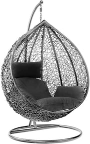 Rattan Swing Egg Chair with Stand Cushion Indoor Outdoor Grey