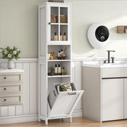 Tall Bathroom Cabinet Laundry Basket Acrylic Door White 170cm