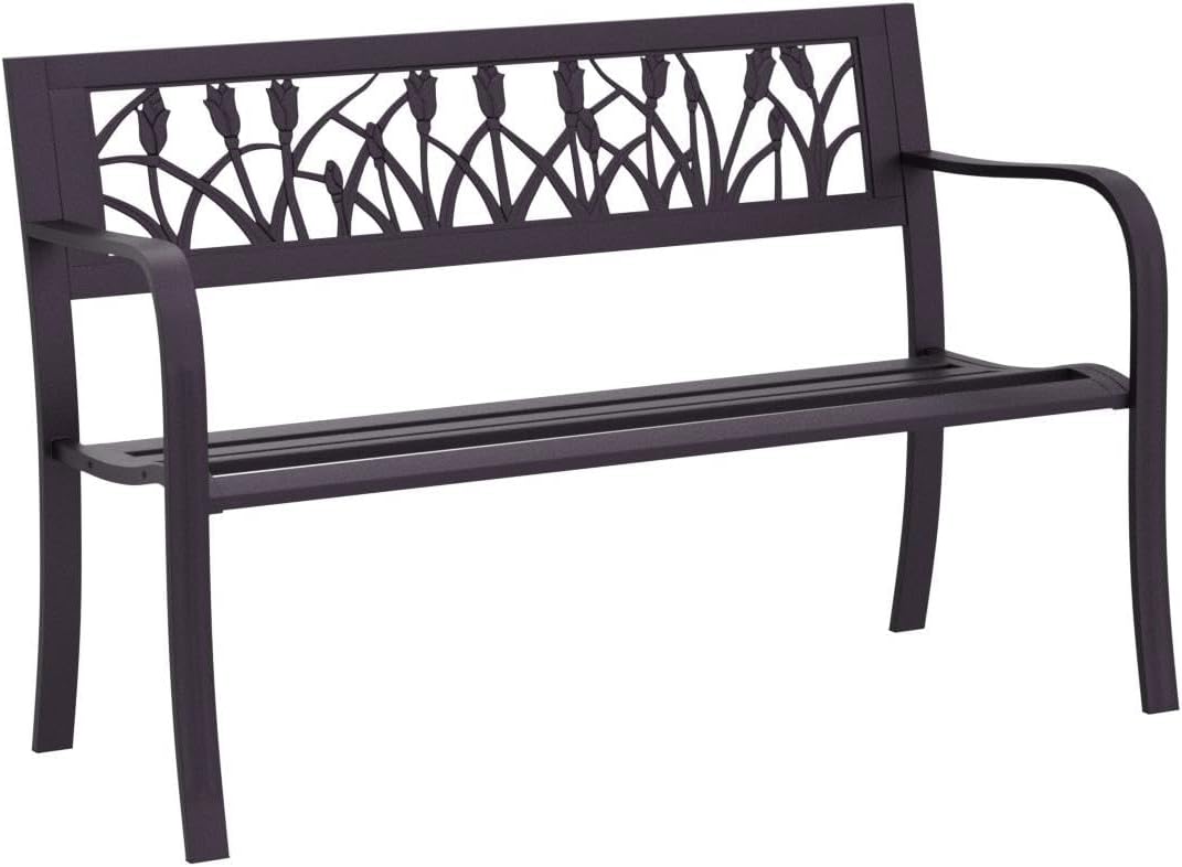 3 Seater Metal Garden Bench Tulip Back Outdoor Patio Park Seat