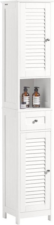 Slim Tall Bathroom Cabinet White Louver Door Storage Cupboard