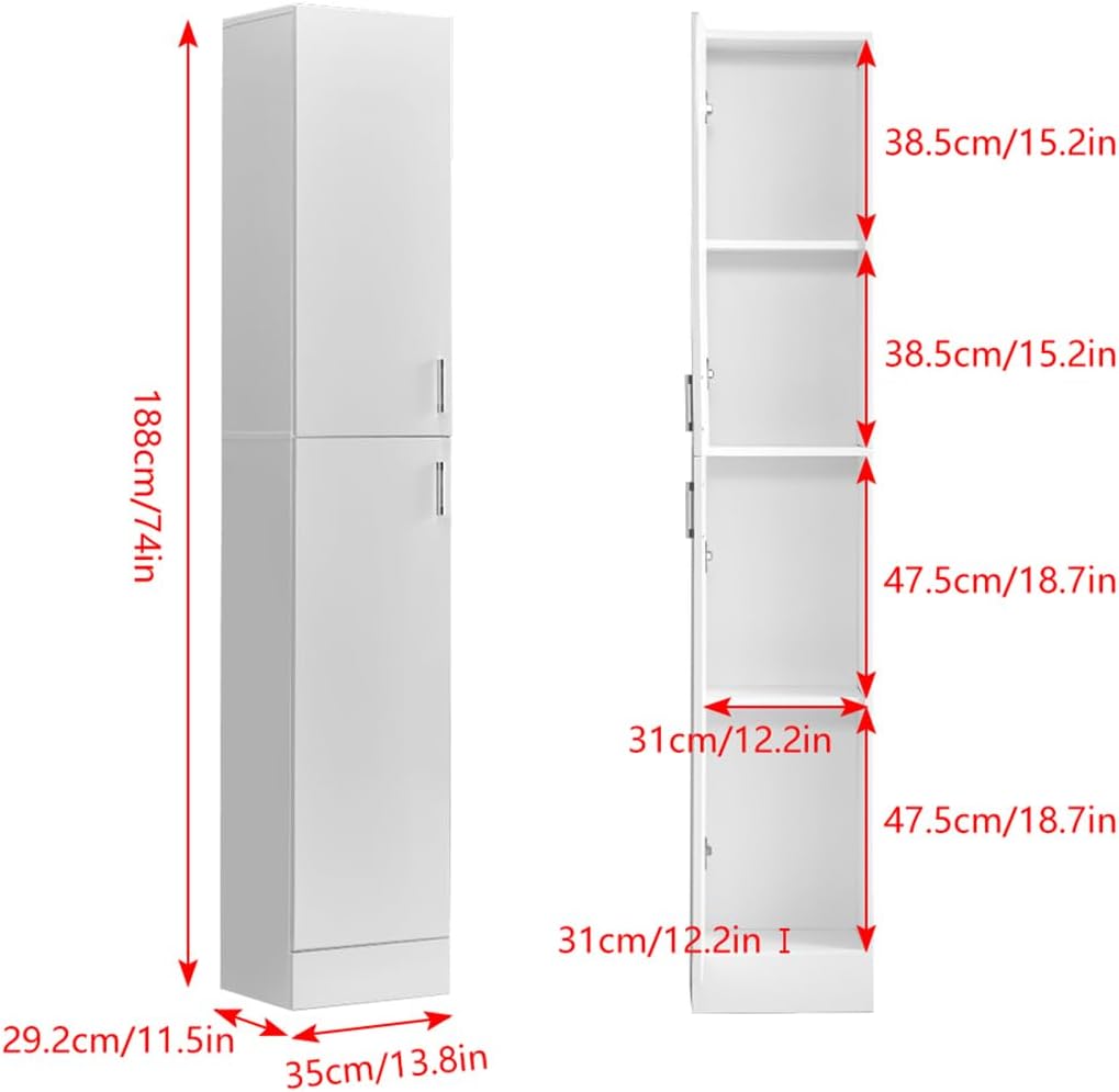 Tall Slim Storage Cabinet White High Gloss Shelves Door Unit