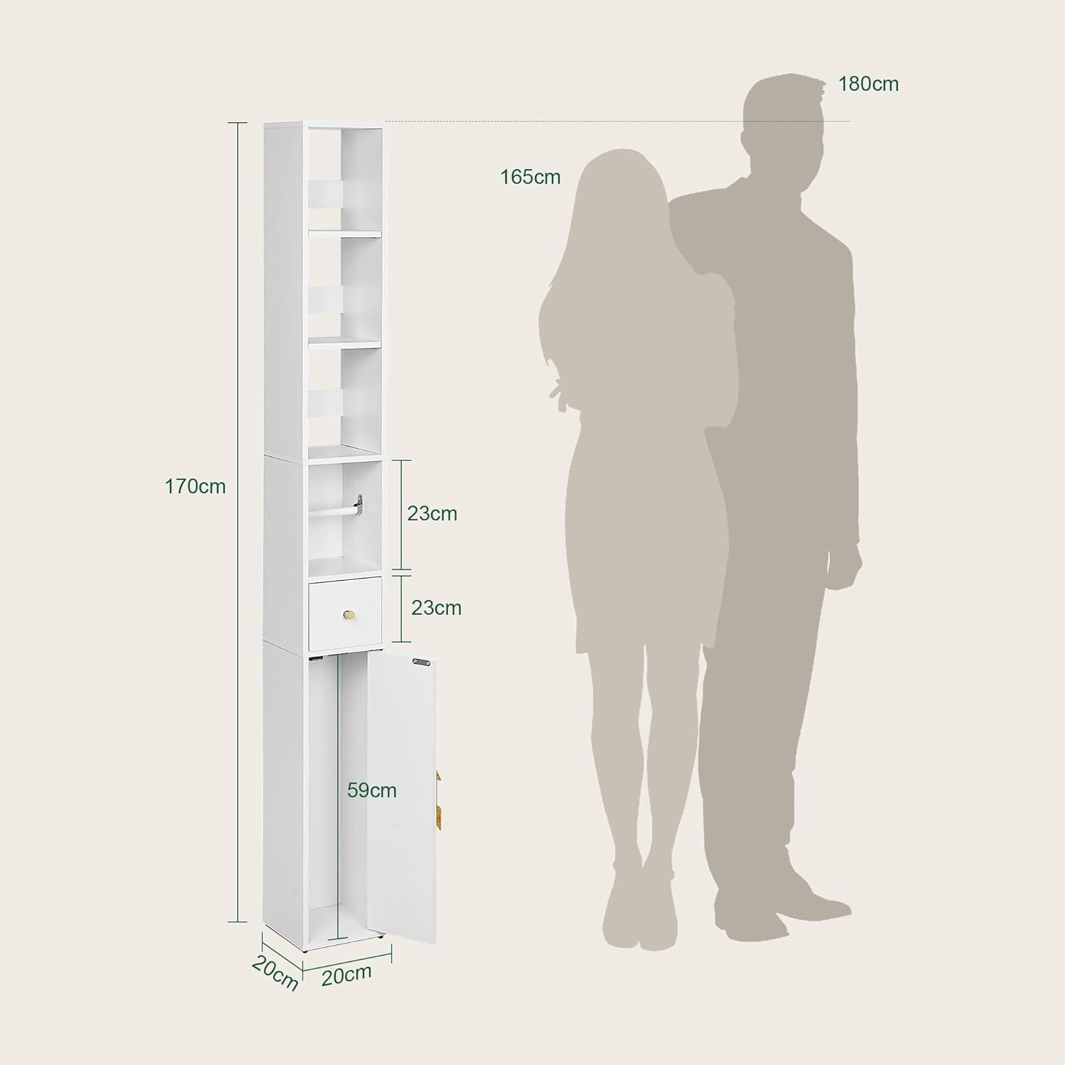 Slim Tall Bathroom Cabinet White Adjustable Shelf Tissue Holder