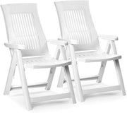 2 Piece Folding Garden Lounger Chairs 5 Position Reclining White