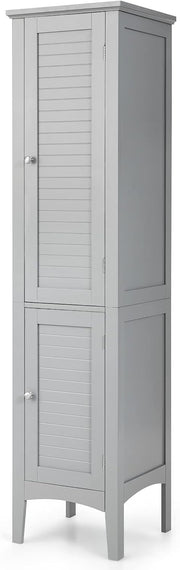Slim Bathroom Tall Cabinet 2 Door 5 Tier Shelf Unit Grey