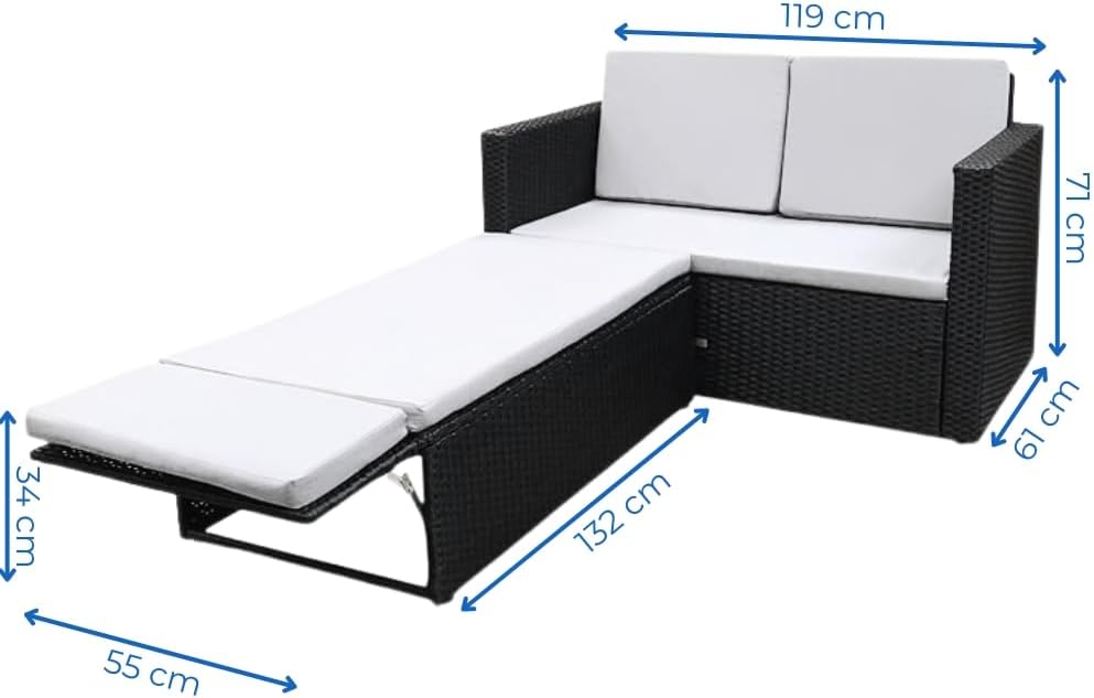Rattan Love Bed 2 Seater Garden Lounge Sofa Black