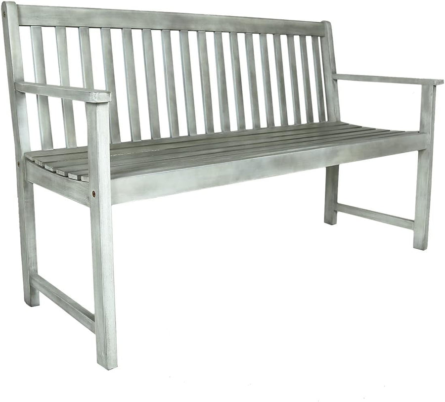 2 Seater Acacia Wooden Garden Bench White Outdoor Patio Seat w/Armrests