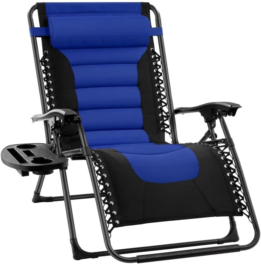Extra Wide Zero Gravity Recliner Chair Folding Sun Lounger Blue