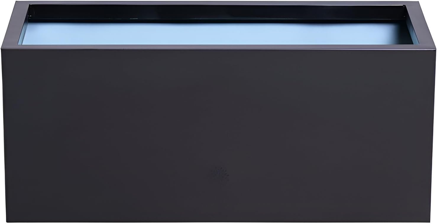 64cm Metal Garden Planter Gunmetal Black Zinc Rectangular Pot