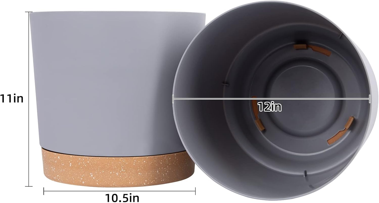 Set of 2 30.5cm Plant Pots Light Grey Planters with Saucer