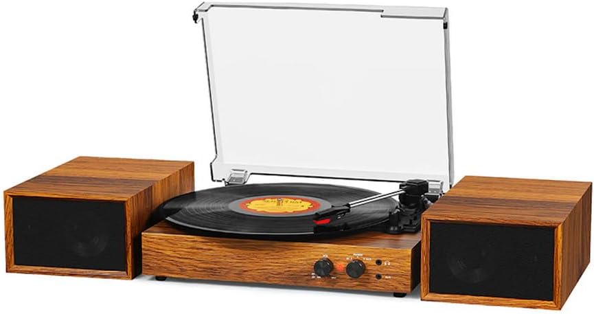 Stereo Record Player with Dual 10W Speakers Bluetooth Walnut