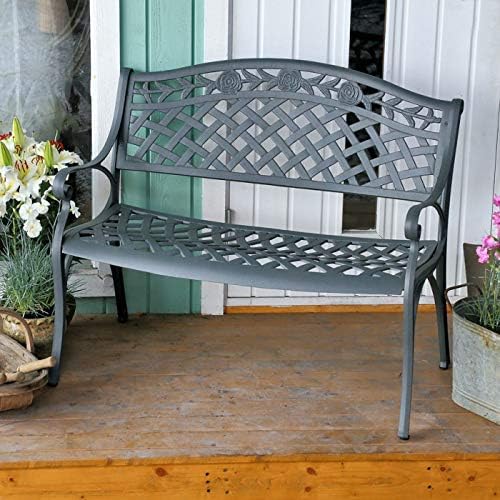 Cast Aluminium Garden Bench Outdoor Patio Seat w/Cushion Slate Grey