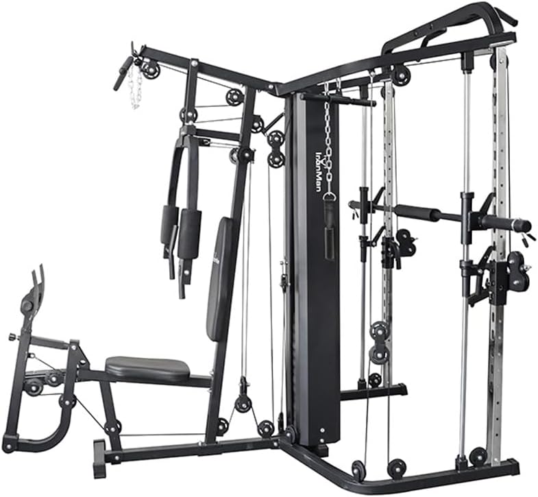 Home Multi Gym Smith Machine Cable Trainer 65kg Weight Stack Rack