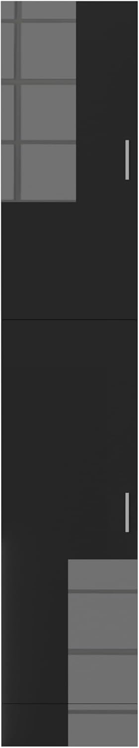 190cm High Gloss Black Tall Bathroom Cabinet 2 Door Shelves