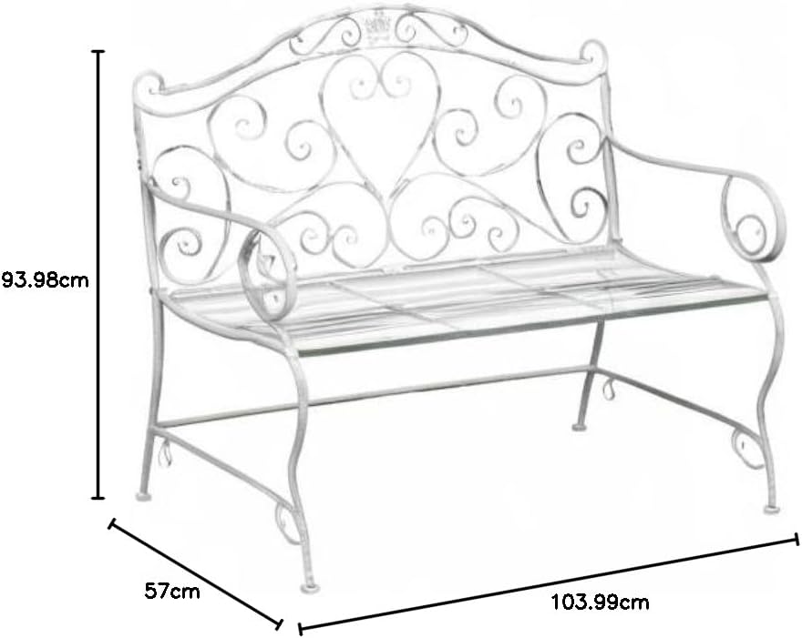 Vintage Metal Garden Bench Foldable Patio Seat White Iron