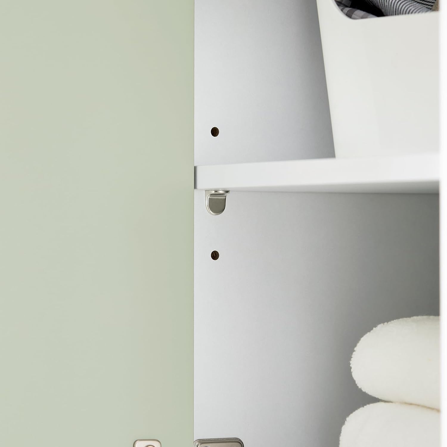 Slim Bathroom Tall Cabinet Laundry Bag Shelf Unit White Green