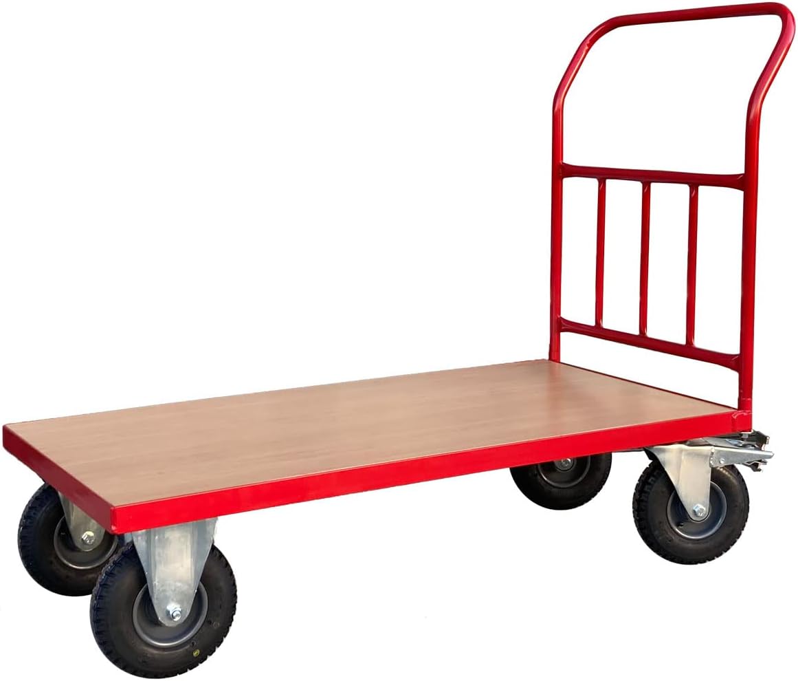 Heavy Duty Platform Truck 300KG Pneumatic Brake Wheels