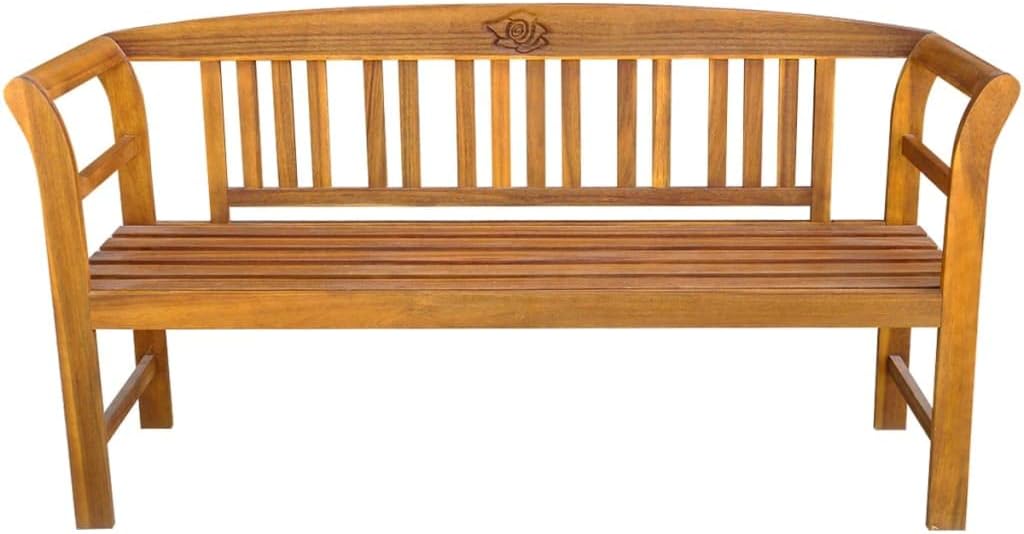 3 Seater Acacia Wood Garden Bench Rose Engraved Patio Seat 157cm