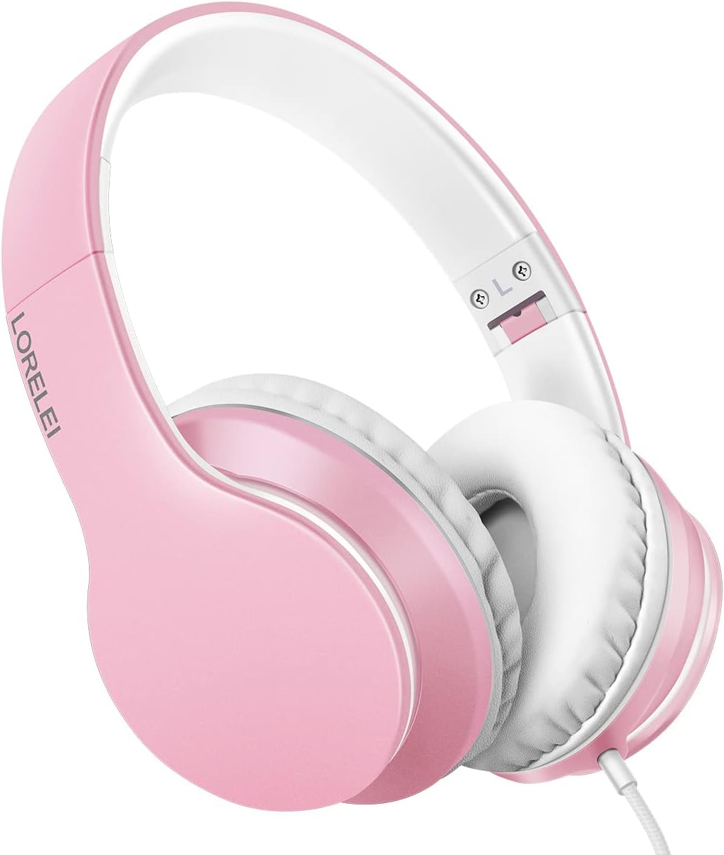 Wired Over Ear Headphones With Mic Stereo Bass 3.5mm Pink
