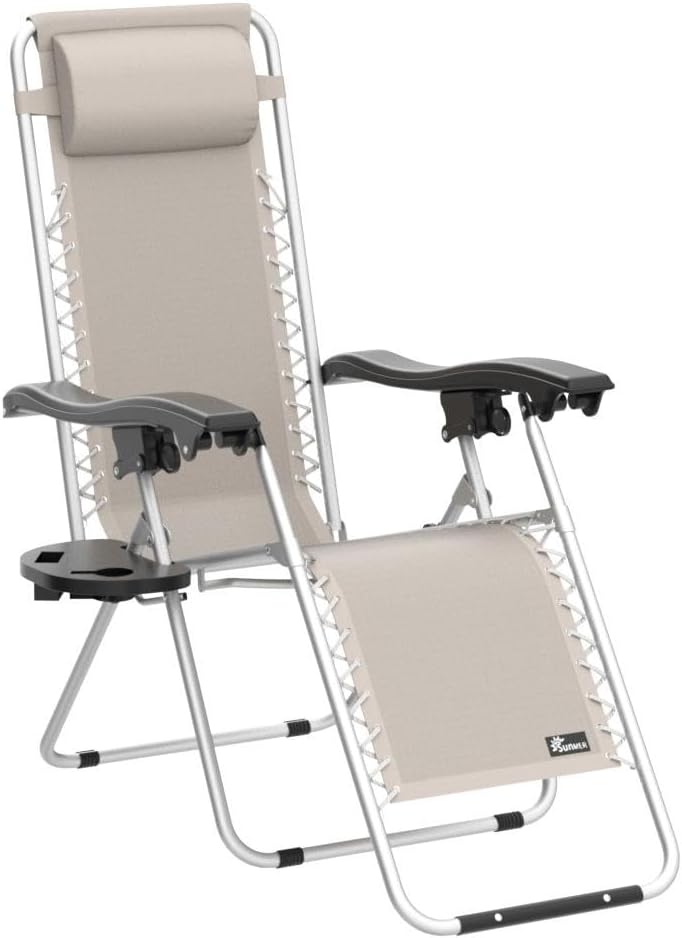 Zero Gravity Sun Loungers Set of 2 Grey Recliner Chairs