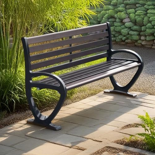 Outdoor Garden Bench Metal Patio Park Bench with Armrests 120cm