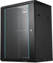 15U Wall Mount Network Server Cabinet Glass Door Black