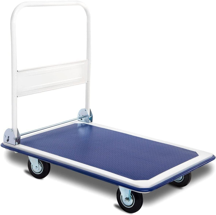 Folding Push Cart Dolly 300KG Flatbed Trolley Blue
