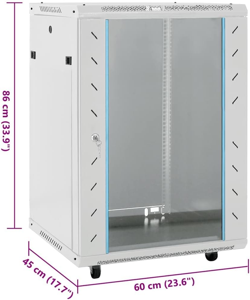 15U Grey Network Cabinet 19 Inch Lockable Glass Door