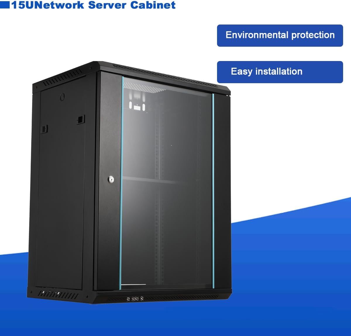 15U Wall Mount Network Cabinet Lockable Glass Door