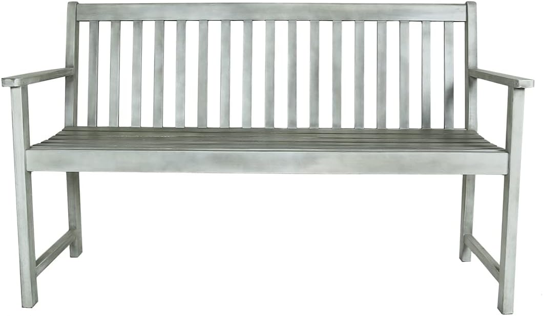 2 Seater Acacia Wooden Garden Bench White Outdoor Patio Seat w/Armrests