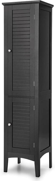 Slim Bathroom Tall Cabinet 2 Door 5 Tier Shelf Unit Black