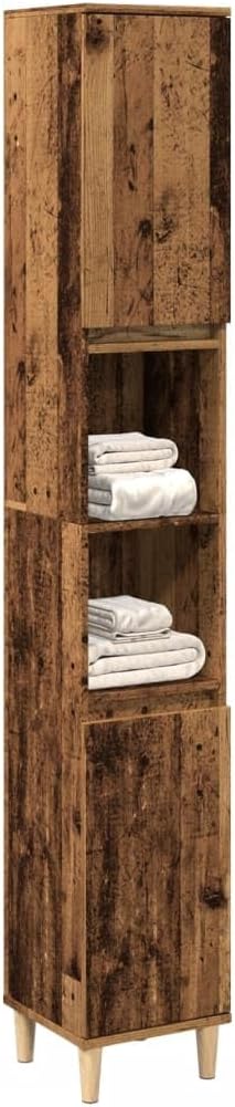 Tall Bathroom Cabinet 6 Compartment 2 Door Old Wood